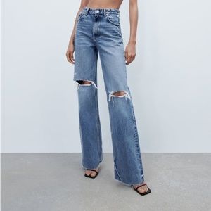 Zara ripped wideleg jeans